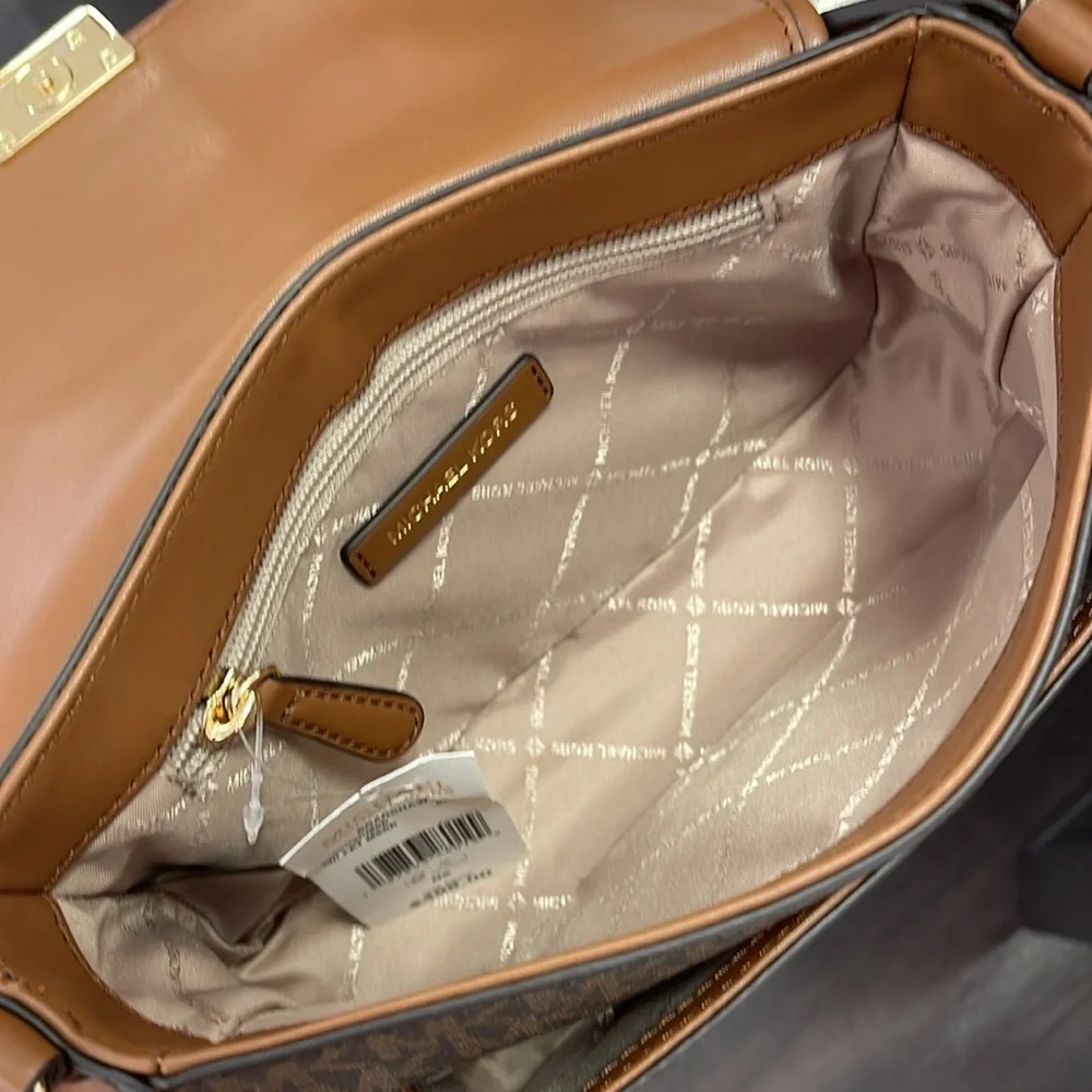 Michael Kors Bradshaw Medium Signature Logo Messenger Bag Brown  NWT
